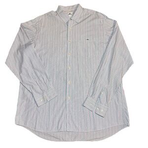 Lacoste Blue Pink Green Striped Shirt Button Down Long Sleeve Cotton Size 45 XL